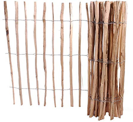 Staketenzaun aus Kastanienholz mit ca. 3,5cm im Abstand von ca. 8,5cm, Zaun mit 122x460cm - Palisadenzäune Sichtschutzzäune Sichtschutzwand Gartensichtschutz Balkonsichtschutz Kastanienzaun