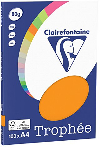 Clairefontaine 4129C – Ries skrivarpapper/kopieringspapper Clairalfa PPP, DIN A4, 80 g, 100 ark, neon orange, 1 Ries