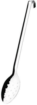 Vogue Long Perforated Slotted Spoon with Hook 16 - Serving Kitchen Utensil, Cooking Strainer L672
