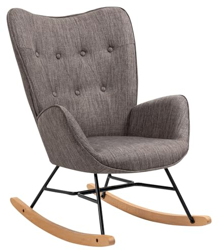 MEUBLE COSY Schaukelstuhl Sessel Schaukelsessel Stillstuhl Schwingstuhl mit Armlehnen Gepolsterter Sitzfläche für Wohnzimmer Schlafzimmer, Balkon, Stoff und Holzkufen, Bis 120 kg Belastbar, Dunkelgrau