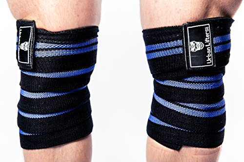 Urban Lifters Kniebandagen für Gewichtheben. Hochleistungs-Kniebandagen mit 200cm. Kniestütze für Kniebeugen, Krafttraining und Beinpresse. Kniebandagen für Damen und Herren (Paar) (Schwarz/Blau)