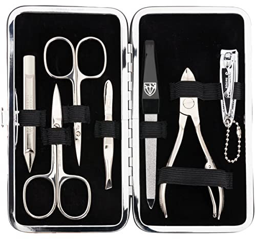 DREI SCHWERTER - Germany 'Sanremo' | Hochwertiges Maniküreset Nagel Set Etui in rotem Kunstleder| Inhalt: Nagelschere, Hautschere, Nagelzange, Pinzette, Saphirnagelfeile und vieles mehr!