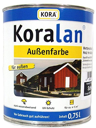 Koralan KORA deckende Außenfarbe für Holz - wetterfest, UV-beständig und ideal für Dachuntersichten, Fachwerk, Fenster, Außentüren und Zäune, langlebiger Schutz (Schwarz, 0,75 Liter)