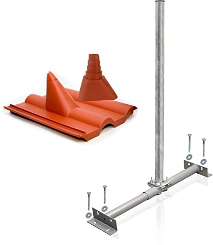 Premium X Dachsparrenhalter Satellitenschüssel Montage Set Sparrenhalter 1m Mast 60mm Frankfurter SAT Ziegel Tülle rot