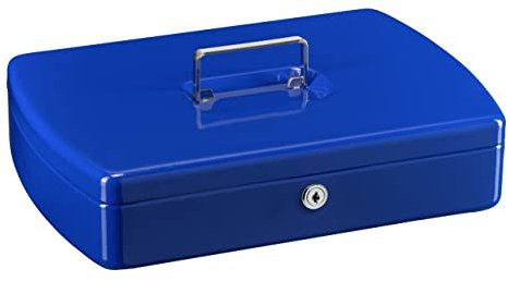 Burg-Wächter Geldkassette abschließbar mit Schlüssel und Hartgeldeinsatz, Stahlblech, Office 2307, Blau