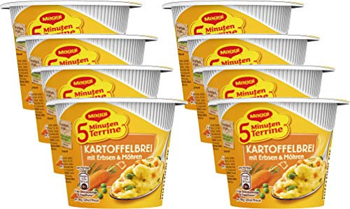 Maggi 5 Minuten Terrine Kartoffelbrei mit Erbsen und Möhren, 43g Becher, 1 Portion, 8er Pack (8 x 43 g)