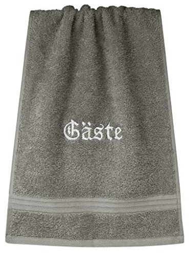 Lashuma Gästehandtuch Linz 30x50 cm, Besticktes Frottee Handtuch, Schrift Gäste in Grau - Dunkel