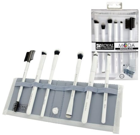 MODA Royal & Langnickel - Set di 7 pennelli da trucco per occhi belli da viaggio, con custodia, include pennelli per ombreggiatura angolare, sfumatura per pieghe, ombretto, smoky eye, eyeliner per
