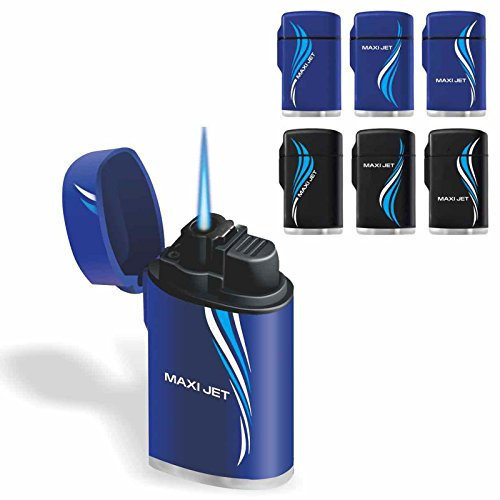 Rubber Maxi Jet Zenga Windproof Electronic Refillable Jet Gas Turbo Blowtorch Transparent See Through Clear Lighter (Black)