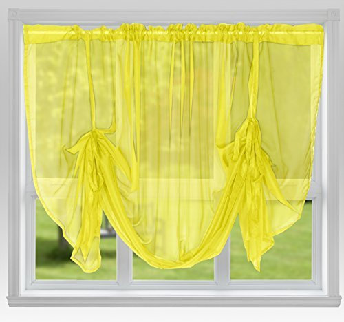 John Aird Voile Tie Blind Curtain Panels 58 Wide x 54 Drop (Yellow)