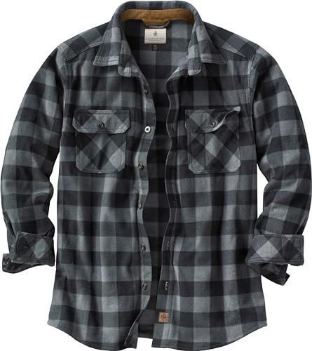 Legendary Whitetails Mens Long Sleeve Fleece Button Up Shirt, Graphite Plaid, XLT