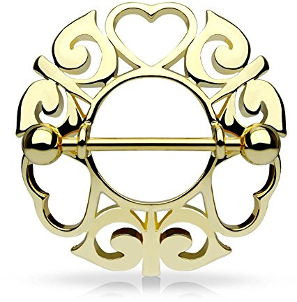 Paula & Fritz® Brustwarzen-Piercing Brustpiercing Frau Maenner Intimpiercing Mann Nippelpiercing Silber Gelbgold Roségold Schild Wachsende Herzen Edelstahl Chirurgenstahl 316L K17678_GD