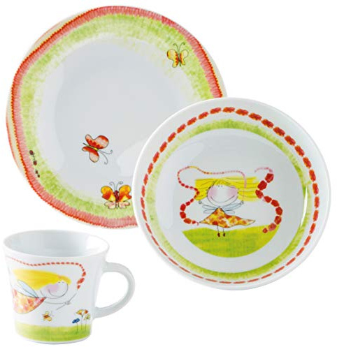 KAHLA 32D200O76646C Kids Blumenfee Porzellan Kindergeschirr-Set Geschirr-Set für Mädchen bunt rund 3 teilig Set Tasse Suppenteller Teller