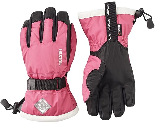 Hestra Ski Gloves for Kids: Waterproof C-Zone Cold Weather Winter Gloves, Fuchsia/Ivory, 6