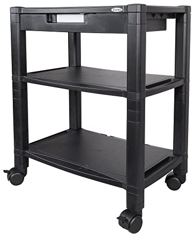 Kantek Height-Adjustable Deskside Printer Cart, Plastic, 3 Shelves, 1 Drawer, 60 lb Capacity, 20 x 13.25 x 24.5, Black