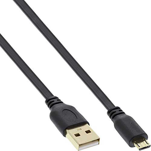 InLine 31730 F – Câble Mâle à USB A vers B Micro USB (USB 2.0, 3 m) Noir Noir 1 x Micro-USB 2.0 Flachkabel