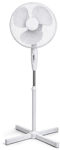 16 Inch White Pedestal Fan, Adjustable Height, 3 Speed Settings Powerful Electric Floor Fan for Cool Airflow, Lightweight Standing Fan for Home, Office, Bedroom & Living Room [Energy Class A++]