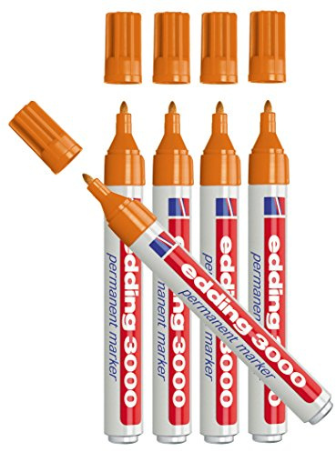 edding 3000 Permanentmarker, Rundspitze ca. 1,5-3 mm (5 Stück, Orange)