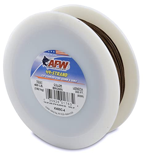 American Fishing Wire 49 Strand, 7x7 Stainless Steel Shark Leader Cable, 400 lb / 182 kg Test, .054 in / 1.37 mm Dia, Camo, 300 ft / 91.5 m