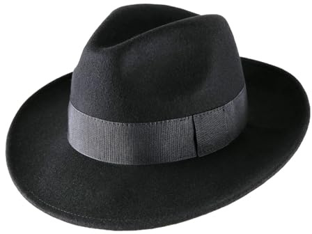 Classic Italy - Fedora Hut Packable wasserabweisend ausladende Krempe Classic Fedora - Size 58 cm - Noir