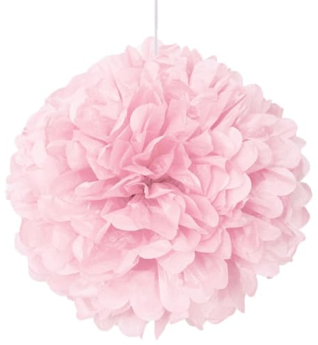 Lovely Pink Solid Hanging Tissue Pom Poms - 16 (Pack of 12) - Elegant & Versatile Decor - Perfect for Weddings, Baby Showers, Parties & Events