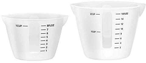 Drei Messbecher a 10, 50 und 100 ml, natur kleine Dosier-Becher, transparent Kosmetex Griffinbecher, Set klein