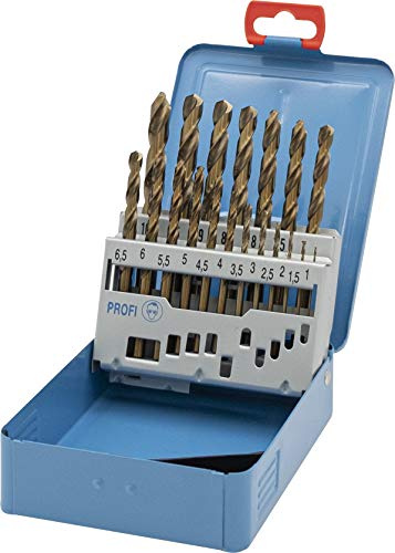 PTG Ratioline HSS-Co5 Spiralbohrer-Set (19 teilig, Größe 1,0 – 10 in Metallkassette, gold-finish, cobaltlegiert, Metallbohrer) 333859019