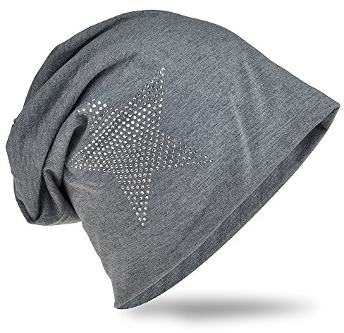 Miobo Jersey slouch beanie lång mössa stjärna med strass applikation unisex enfärgad män kvinnor trend, Mörkgrå, En Storlek