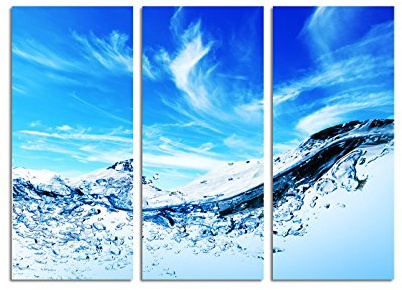 Paul Sinus Art 130x90cm – Keilrahmenbild blauer Himmel Meer Wassertropfen 3teiliges Wandbild auf Leinwand und Keilrahmen - Fotobild Kunstdruck Artprint