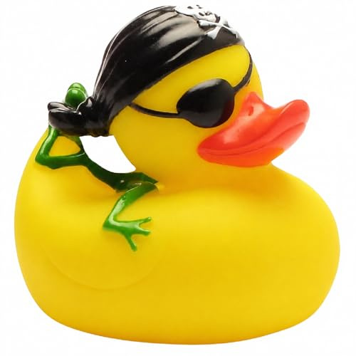 Duckshop I Badeente Pirat mit Frosch I Quietscheente I Quietscheentchen L: 8,5 cm I Geschenkfür Abenteurer I Präsent für Sammler