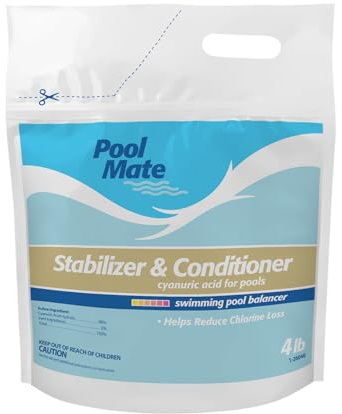 Pool Mate 4-Pounds Premium Pool Stabilizer and Conditioner, Concentrated Cyanuric Acid for Pools, Helps Chlorine Last Longer