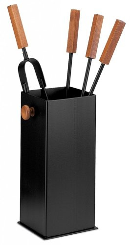 Schössmetall Kamingarnitur 4-TLG. schwarz/Buche braun, Bucket 04560830