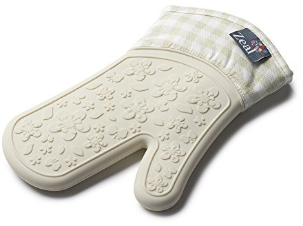 Zeal Silicone Heavy Duty Single Oven Mitt Glove, Cream (29 cm Long) - Gingham