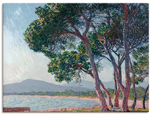 ARTLAND Wanddeko Leinwand Bilder Wandbild 80x60 cm Landschaften Bäume See Der Strand bei Juan-les-pins 1888 Impressionismus Claude Monet T6YF