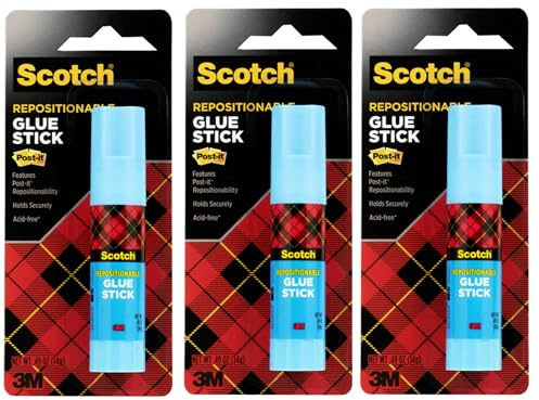 Removable Restickable Glue Stick, .49oz, Repositionable Stick (3-Pack)
