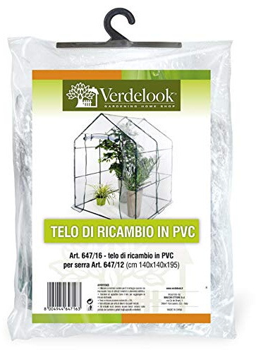 VERDELOOK | Telo di Ricambio in PVC Trasparente per Serra a Casetta Codice 647/12, Resistente, Protezione Piante, Apertura Frontale Con Cerniera 140x195x140 cm