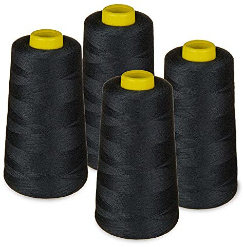 Lialina 4 Konen Overlockgarn - 325 Schwarz, OEKO-TEX, Garnstärke 40S/2 (120), Länge je 2700m, 100% Polyester - Nähgarn Set für Overlock Nähmaschinen