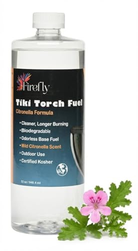 Firefly Fuel Tiki Torch Fuel – Clean-Burning Outdoor Lamp Oil for Tiki Torches and Lanterns. Low Smoke, Citronella Formula, Long-Lasting – Outdoor Patio & Garden Use - 32oz