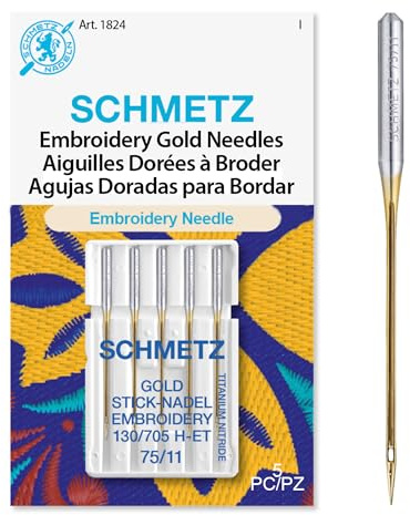 SCHMETZ Goldfarbene Titan-Stickmaschinennadeln, Größe 11/75, 5 Karat