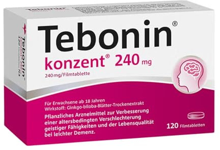 Tebonin konzent 240 mg mit Ginkgo-Spezialextrakt für Gedächtnis, 120 Stk. | Bei zunehmend schwerfallender Konzentration & Gedächtnisaufgaben, unterstützt geistige Leistungsfähigkeit, gut verträglich