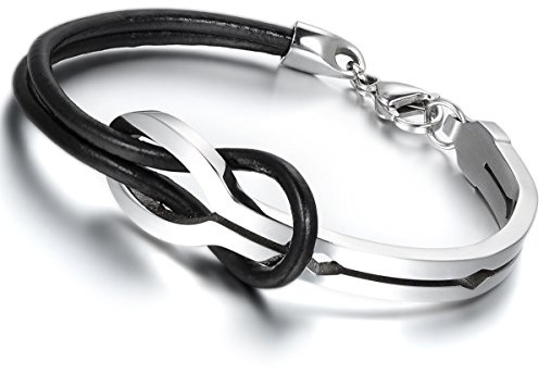 Flongo Lederarmband Partnerarmbänder Freundschaftsarmbänder für 3 Leder Armband Armreif Kordelkette Schwarz Braun Rot Gold Silber Infinity Unendlichkeitszeichen