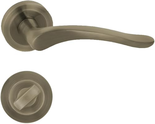 domino Türgriff Drückergarnitur WC - Badezimmer Set Rund-Rosette Türbeschlag für Badezimmertüren Set WC - Rosetten-Garnitur Türklinke aus Aluminium Bronze Türdrückergarnitur BALLEN-R M3