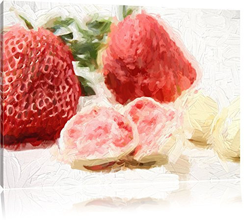 Pixxprint Erdbeeren mit Schokolade umhüllt, Größe: 100x70cm, Leinwandbild, fertig gespannt, Wandbild, Dekoration, Kunstdruck, kein Poster