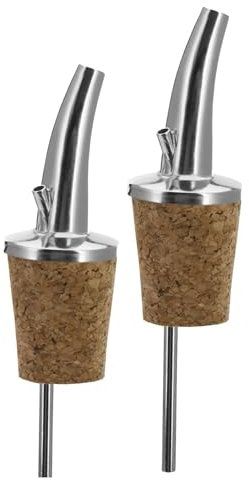 Westmark 2 Becs Verseurs pour Spiritueux/Huile/Vinaigre pour Bouteilles, avec Clapet, avec Tube d'air, Métal/Inox, Bouchon en liège, Inox Standard, Argenté, 45502280