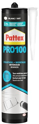 Pattex PRO100 Colle Acrylique, Colle de fixation pour intérieur, Colle résistante multi-matériaux, Colle extra forte lavable à l'eau, 1 cartouche de 380 g