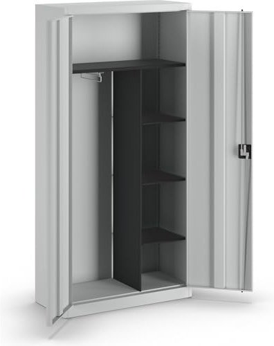 Mauser | Stahlschrank mit Flügeltüren | 3 Fachböden kurz und Garderobe | lichtgrau
