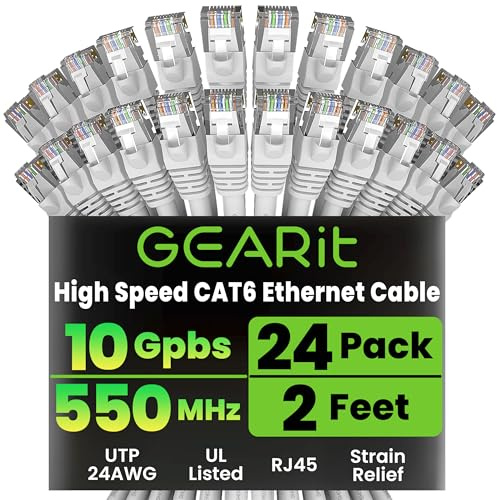 GEARit Cat6 Patch Cables Cat 6 Ethernet Cable 2 ft 24-Pack White