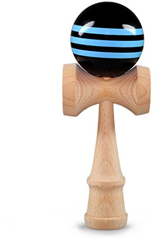 Ganzoo Kendama in Legno di faggio, laccatura Blu Nero, Pallina Forata Circa 6 cm con Cordino in Nylon Resistente, 3 Tazze e Punta per Prese, attrezzo Giapponese Tradizionale, Altezza 16 cm