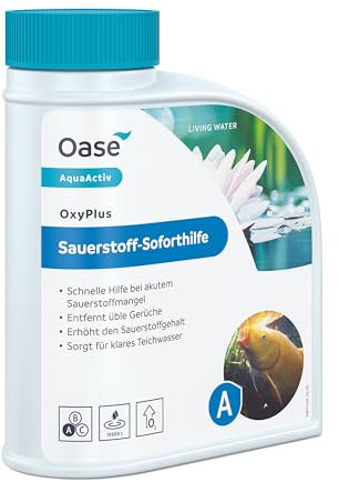OASE 43153 AquaActiv OxyPlus 500 ml - Sauerstoffsoforthilfe, ideal bei Sauerstoffmangel, sorgt für klares Wasser in Schwimmteich Gartenteich Koiteich Fischteich, Silber