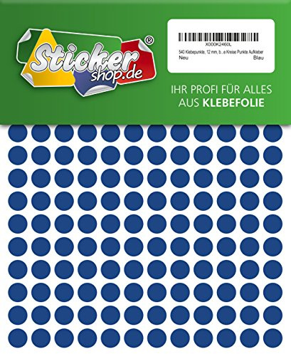 540 Klebepunkte, 12 mm, blau, aus PVC Folie, wetterfest, Markierungspunkte Kreise Punkte Aufkleber